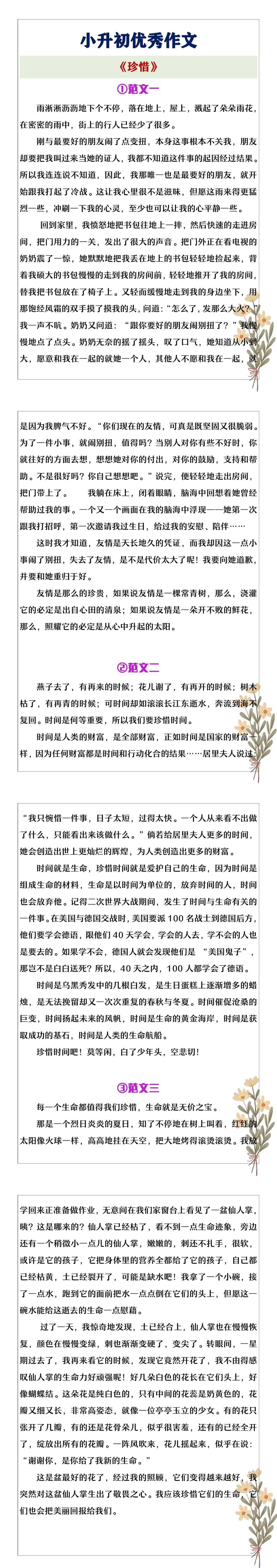 小升初优秀作文《珍惜》范文3篇