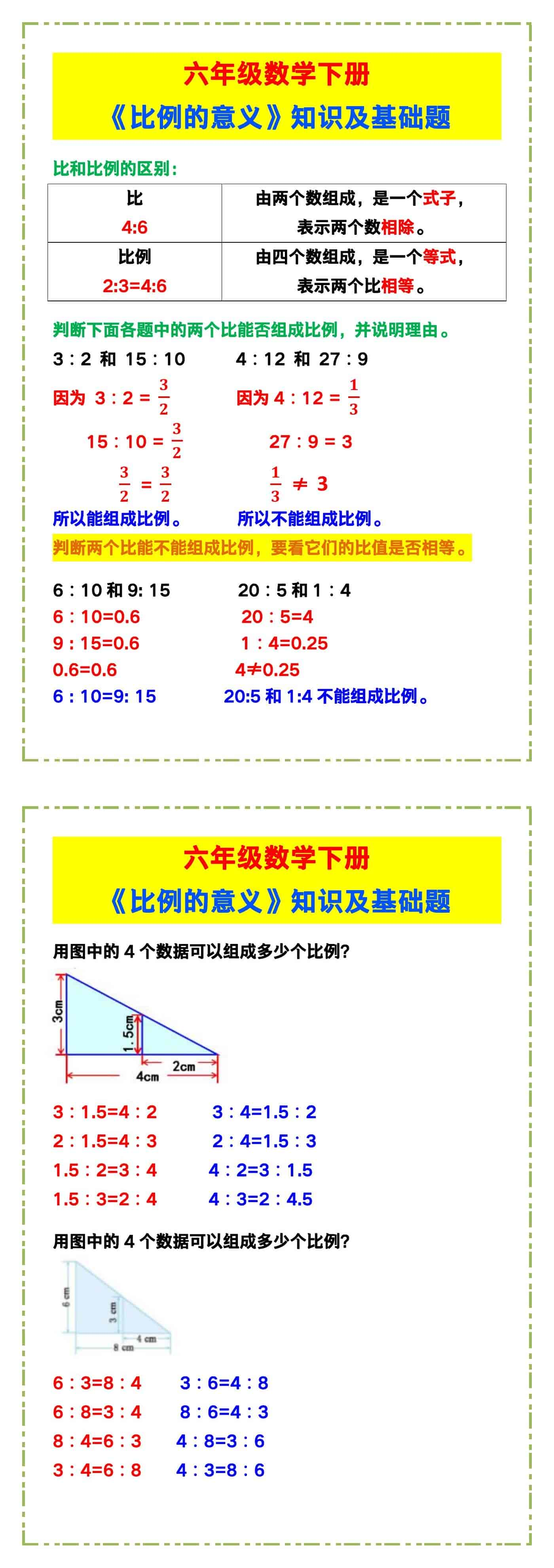 六年级数学下册《比例的意义》知识及基础题！