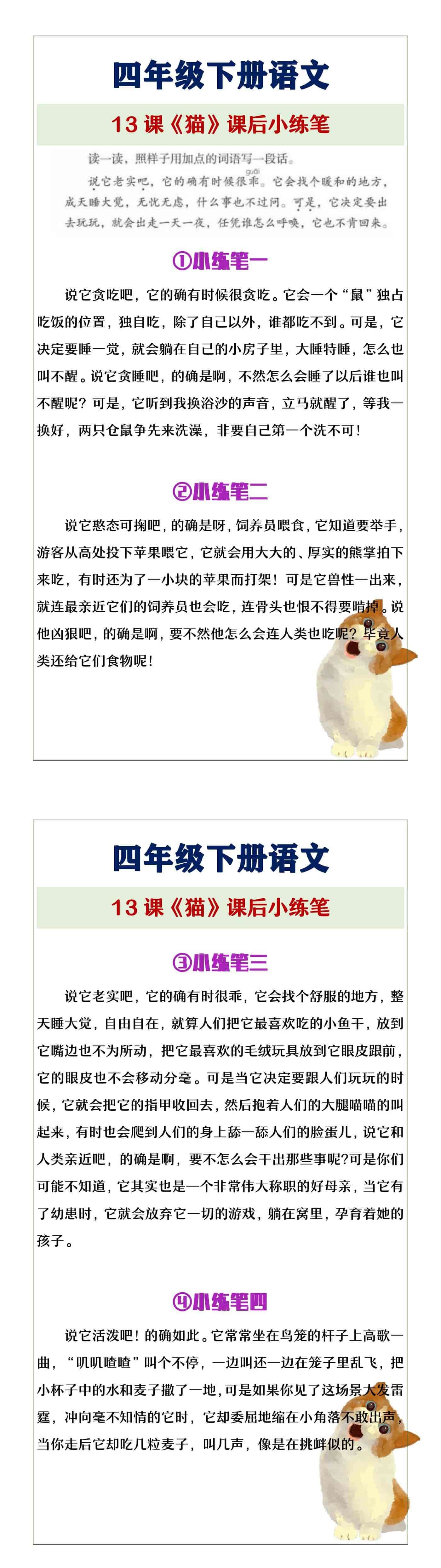 四年级下册语文13课《猫》课后小练笔