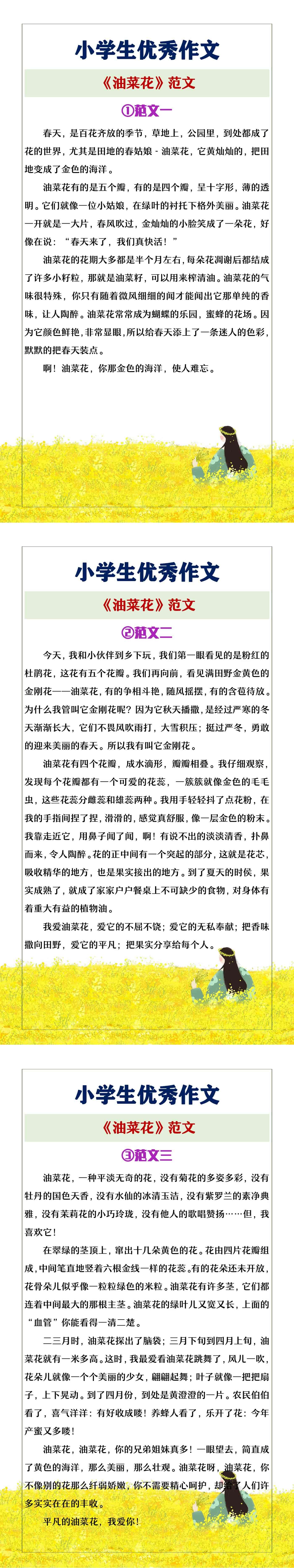 小学生优秀作文《油菜花》范文3篇