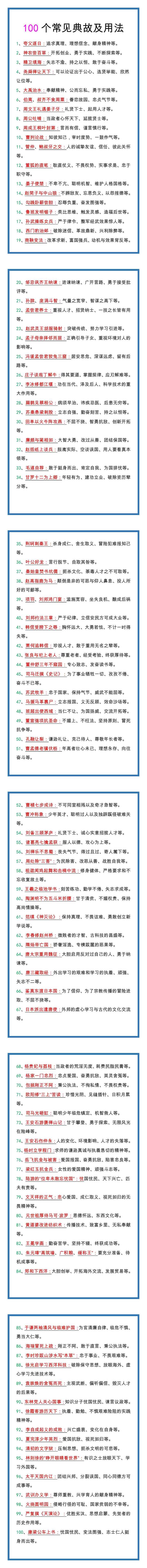 小升初语文必考100个常见典故及用法
