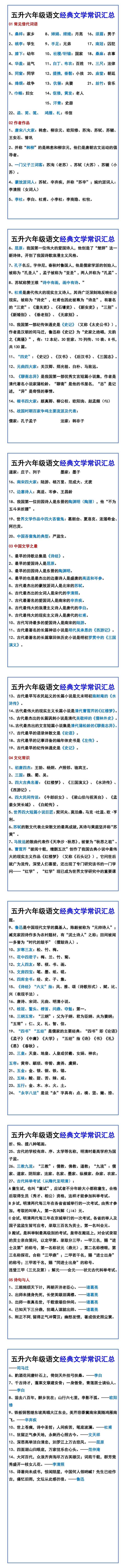五升六年级语文经典文学常识汇总