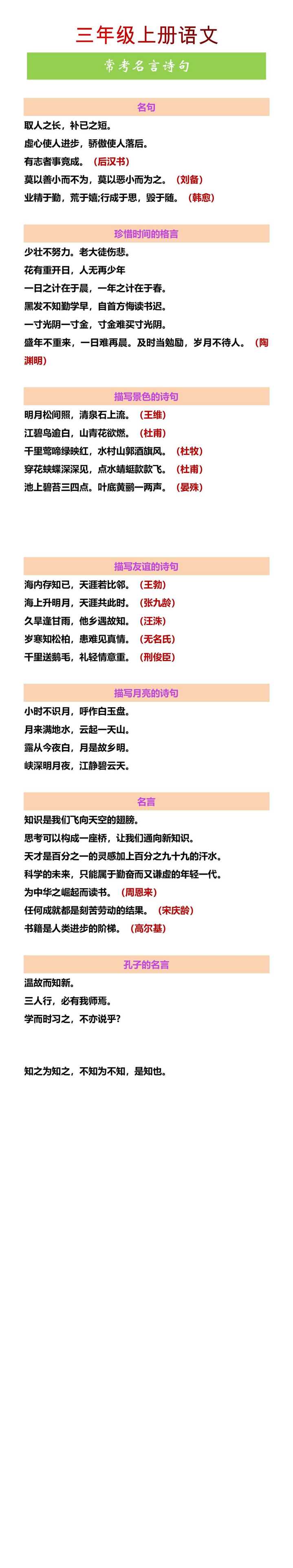 三年级上册语文常考名言诗句