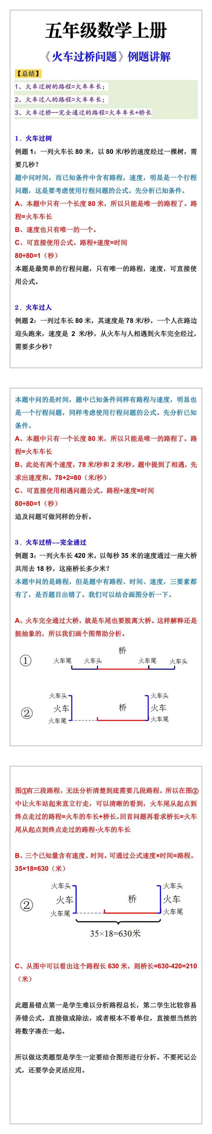 五年级数学上册《火车过桥问题》例题讲解