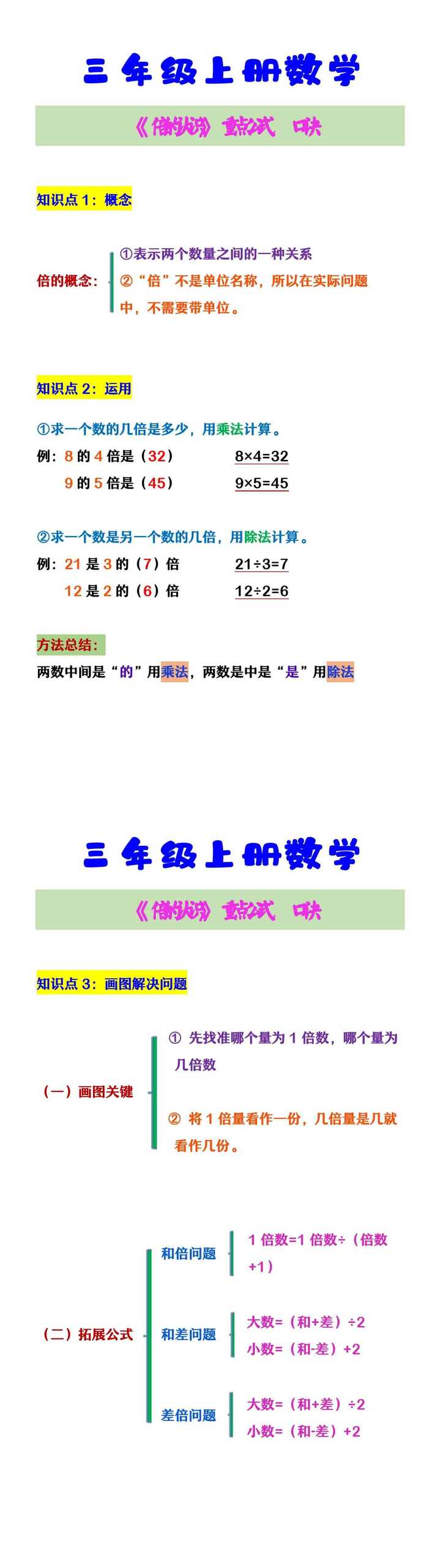 三年级上册数学 《倍的认识》重点口诀