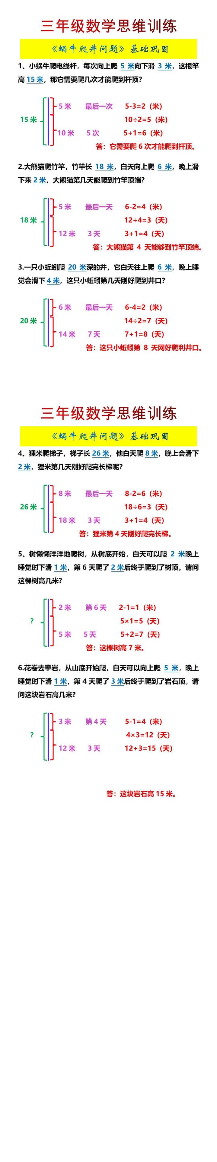 三年级数学思维训练《蜗牛爬井问题》基础巩固.docx