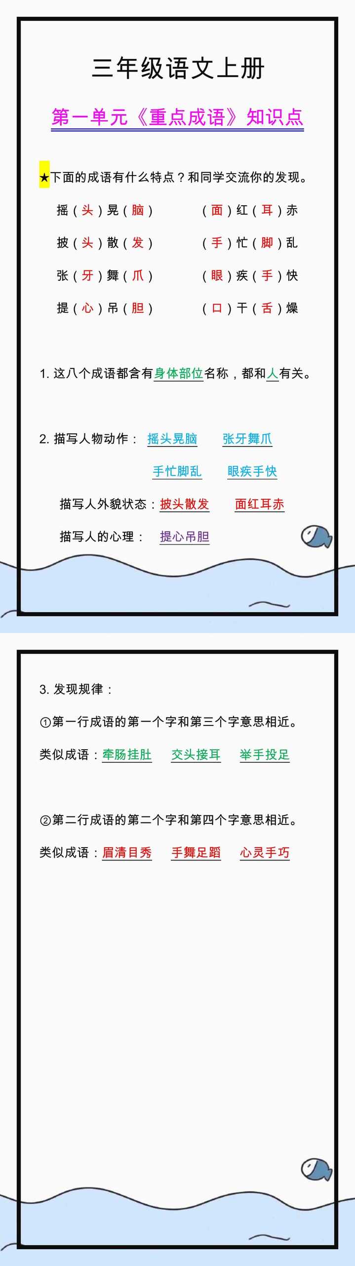 三年级语文上册第一单元重点成语汇总