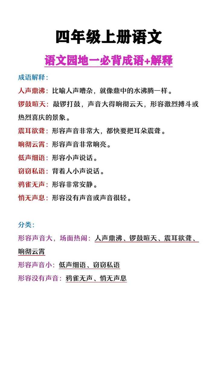 四年级上册语文园地一必背成语及解释