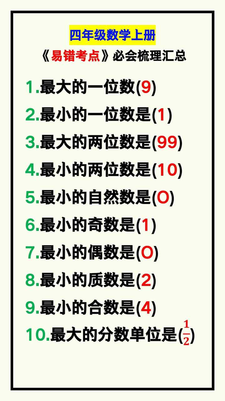 四年级数学上册《易错考点》,必会梳理汇总!