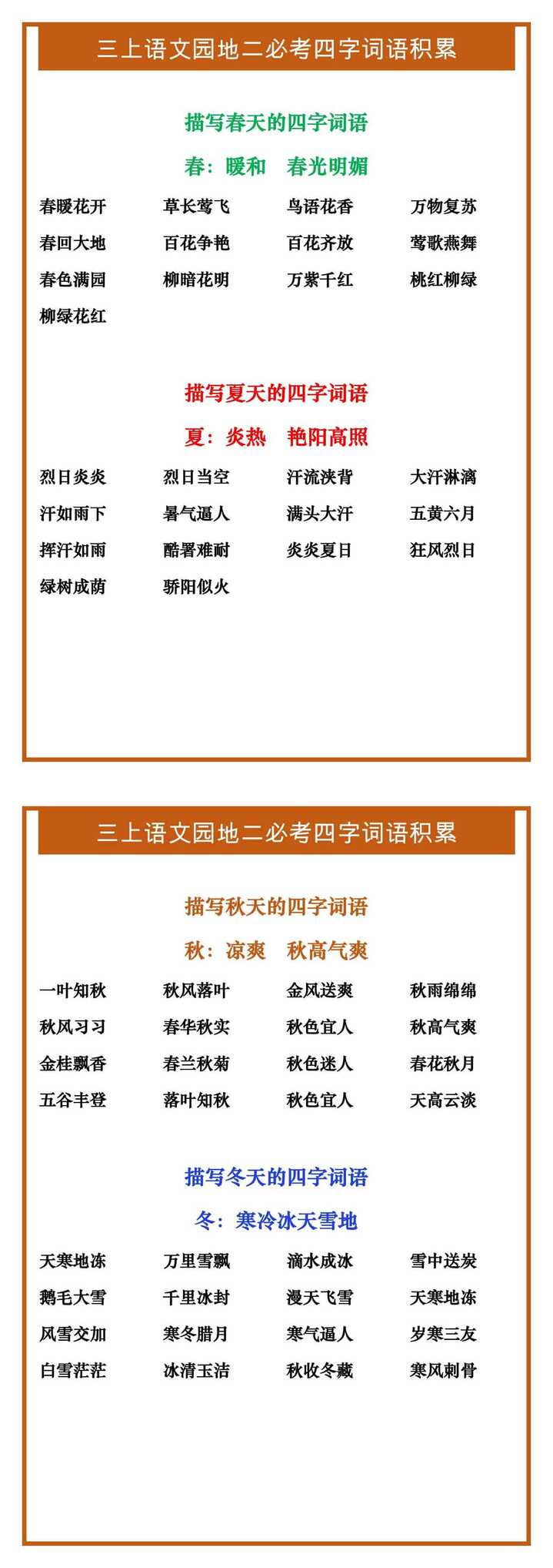 三年级上册语文园地二必考四字词语积累