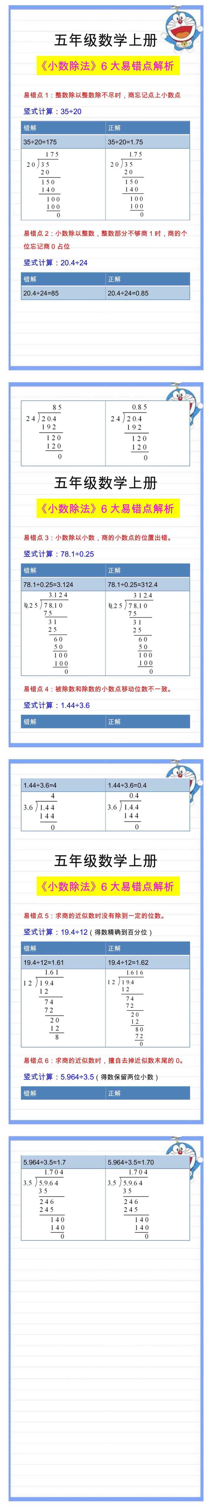 五年级数学上册《小数除法》6大易错点解析！