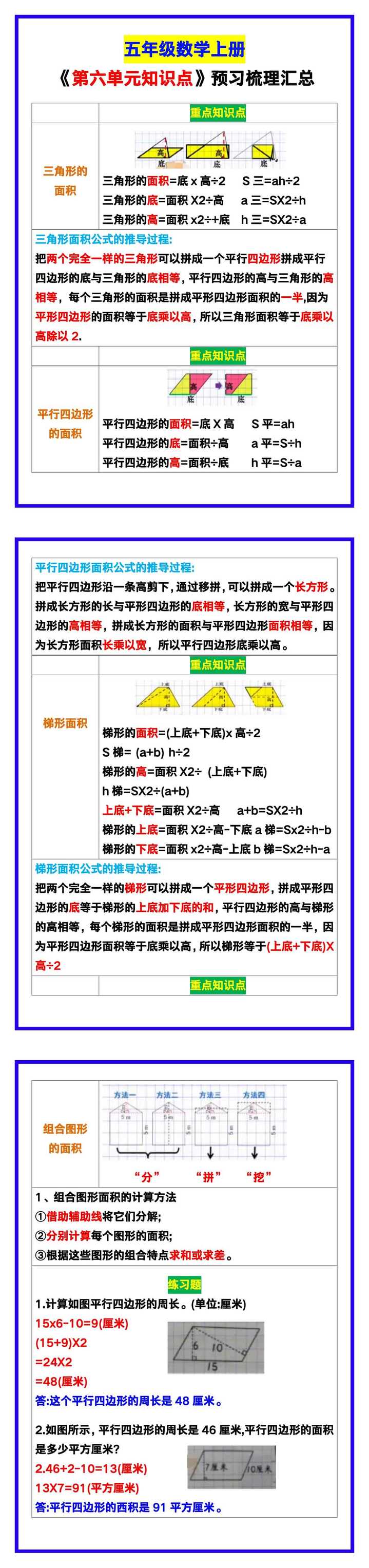 五年级数学上册《第六单元知识点》梳理汇总，预习必备！