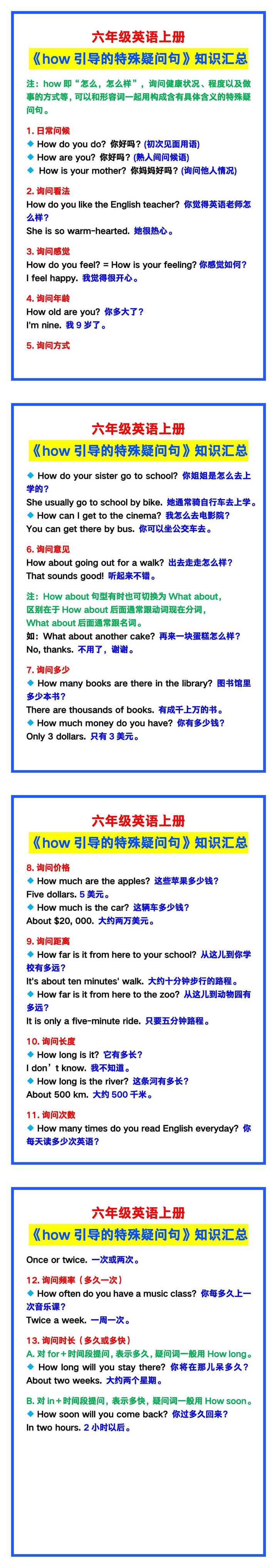六年级英语上册《how引导的特殊疑问句》知识大汇总！