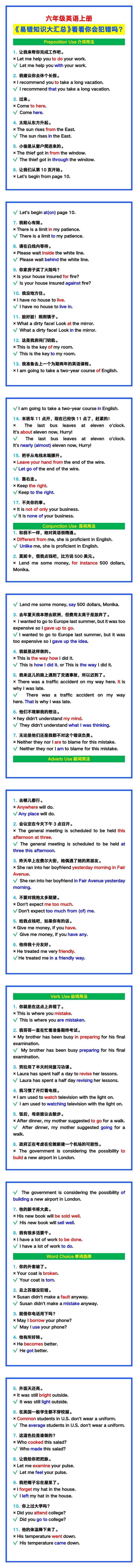 六年级英语上册《易错知识大汇总》，看看哪些是你会犯的错！