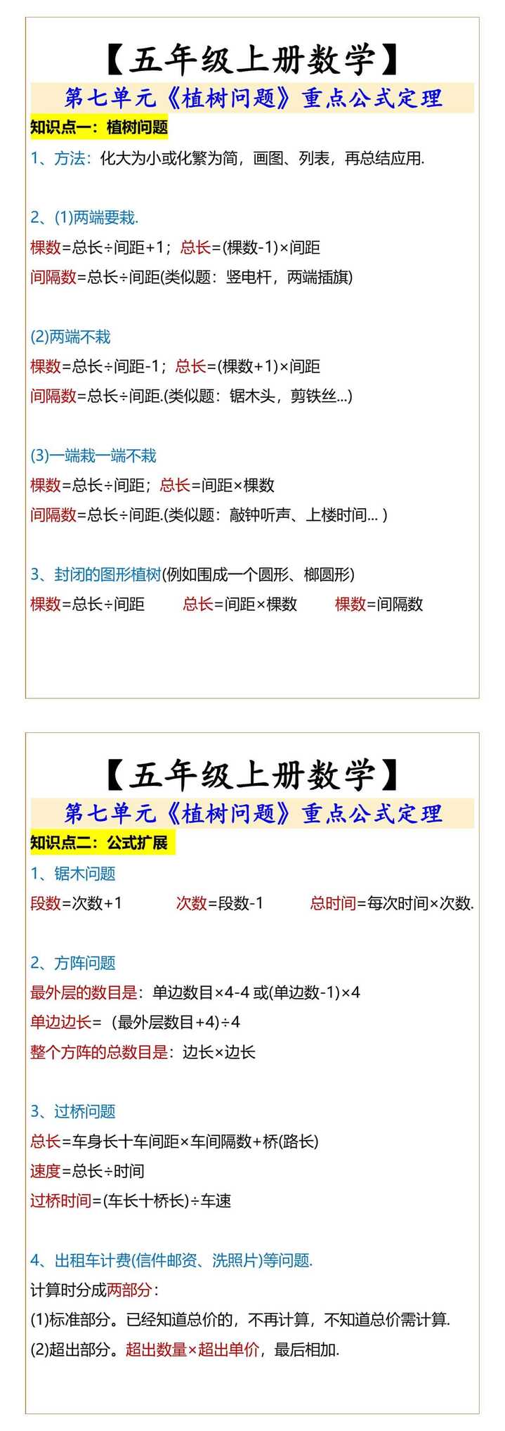 五年级上册数学第七单元《植树问题》