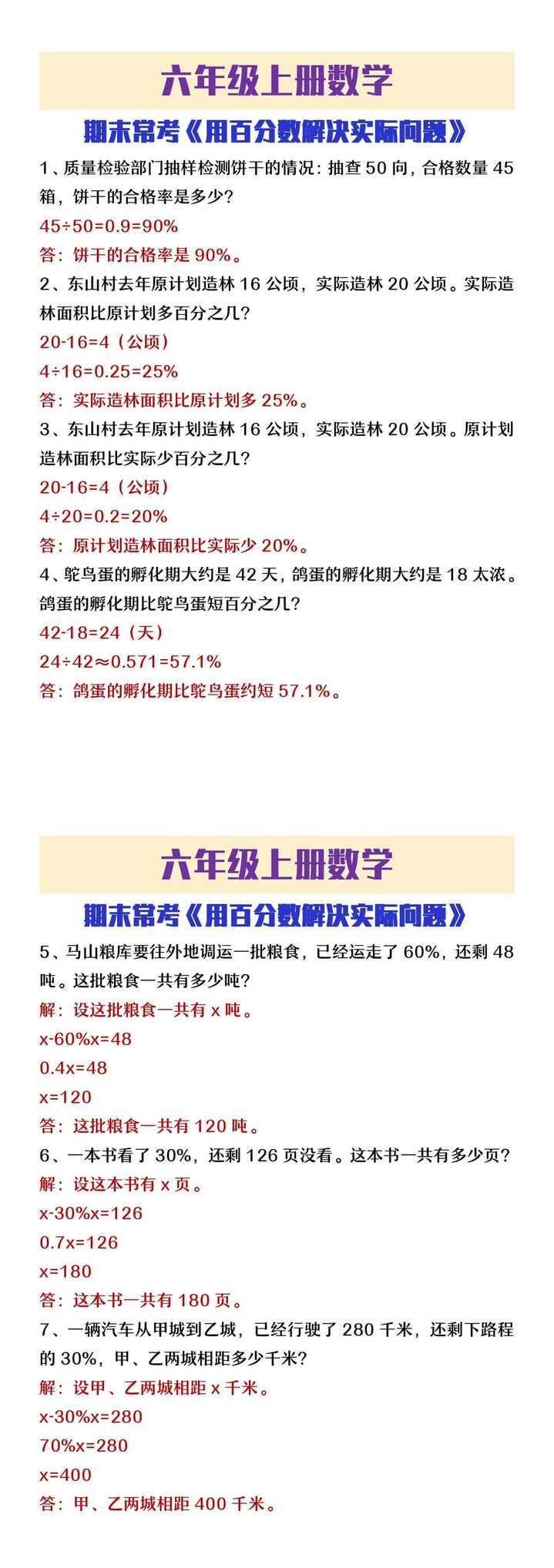 六年级上册数学百分数解决实际问题
