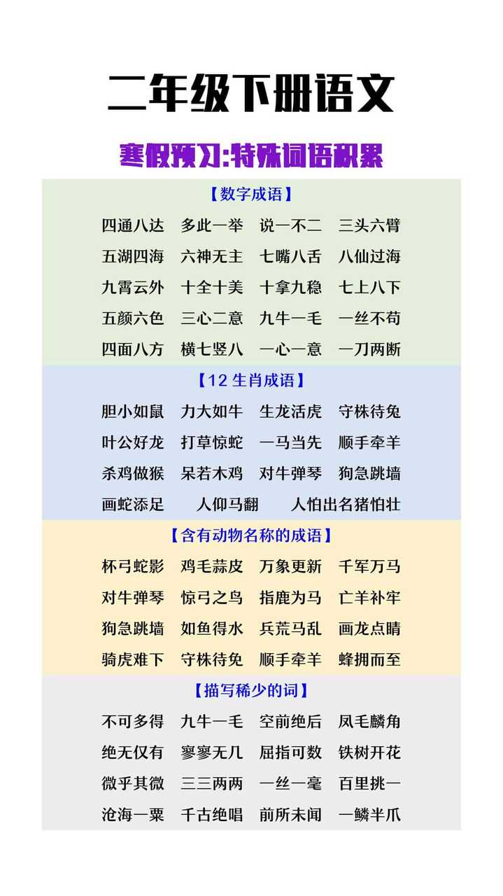 二年级下册语文寒假预习特殊词语积累
