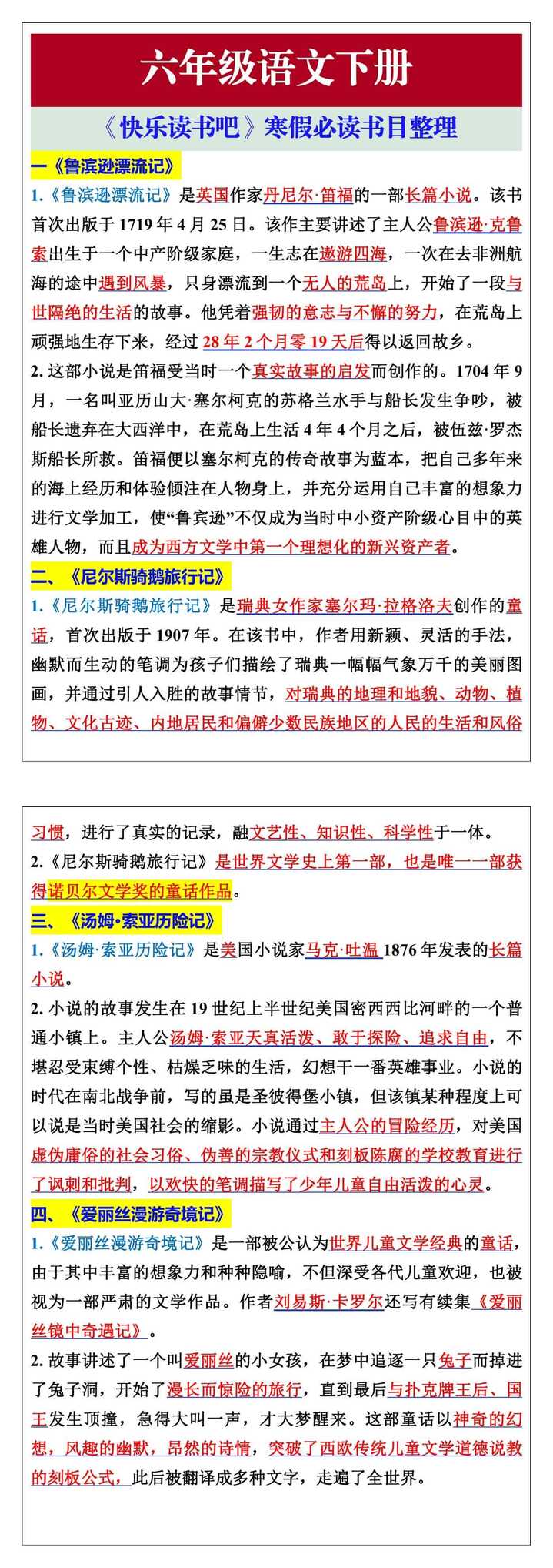 六年级语文下册《快乐读书吧》必读书目知识