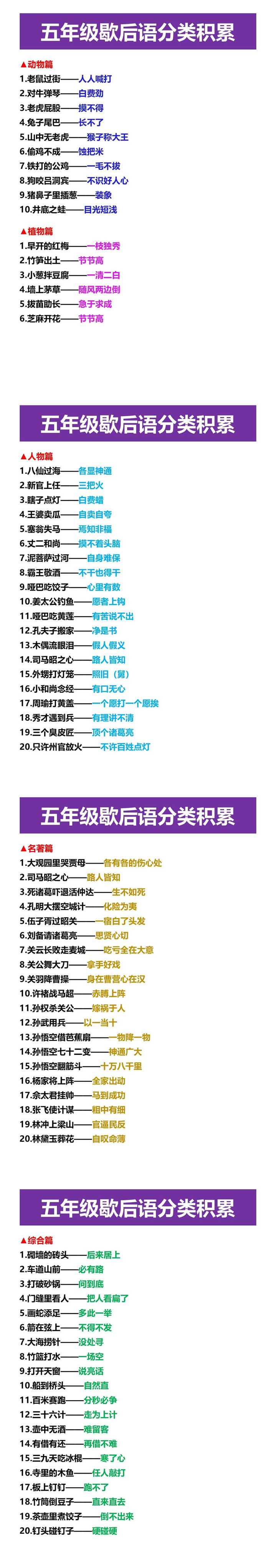 五年级歇后语分类积累