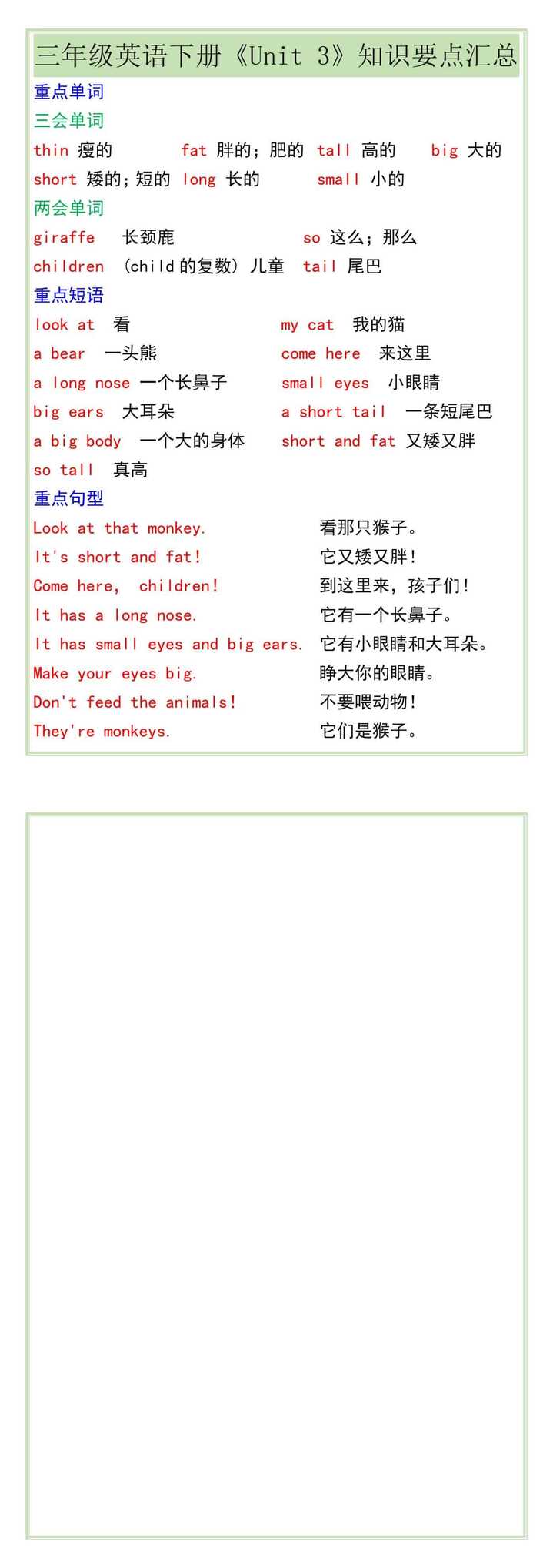三年级英语下册《Unit 3》知识要点汇总