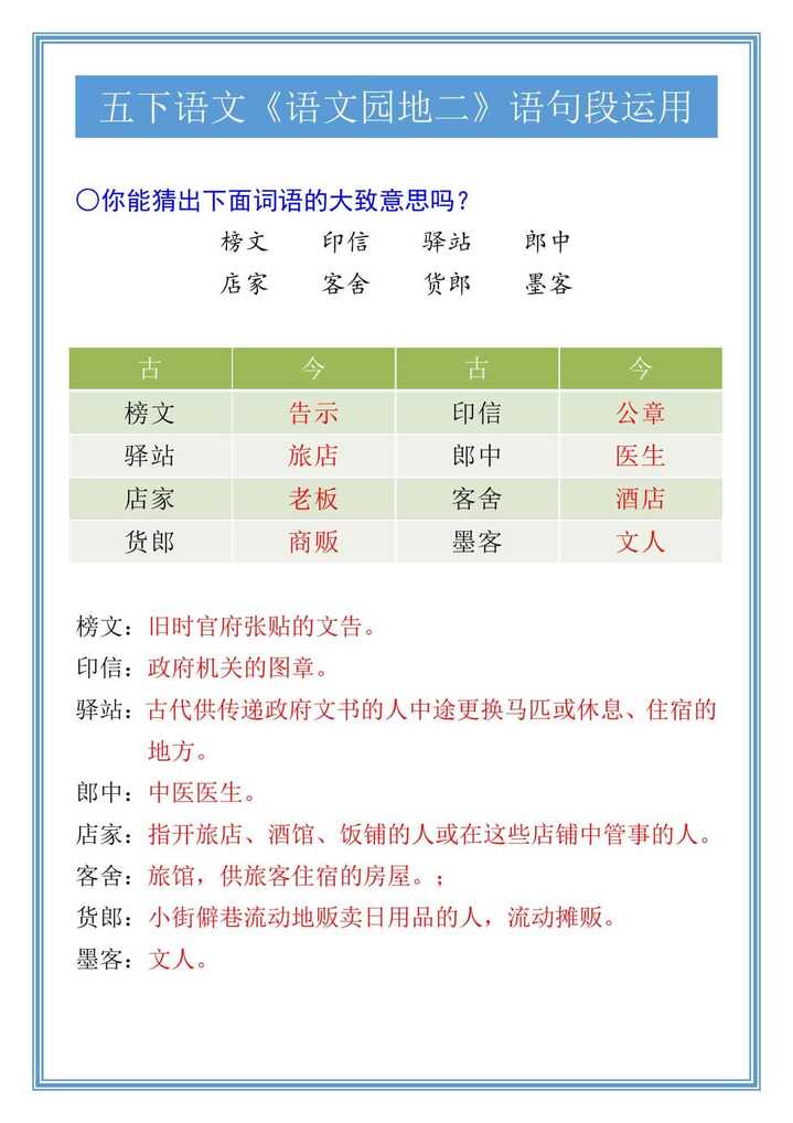 五下语文《语文园地二》语句段运用
