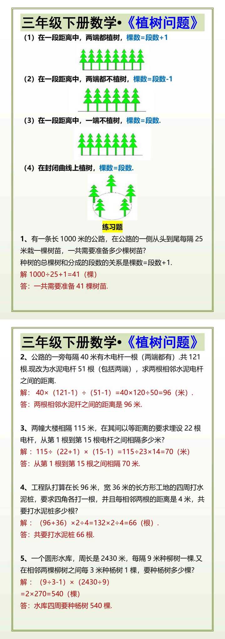 三年级下册数学《植树问题》