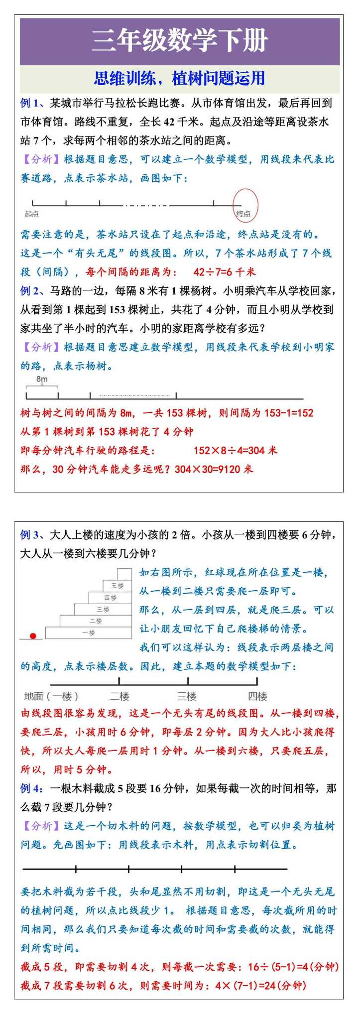 三年级数学思维训练，植树问题运用