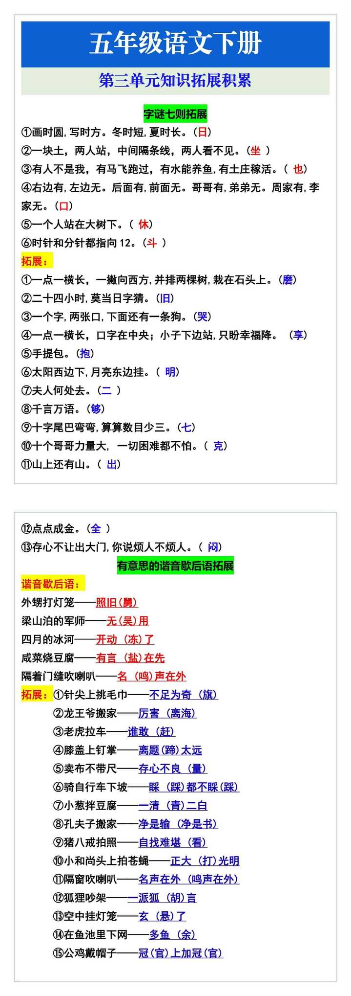 五年级语文下册第三单元课外知识拓展