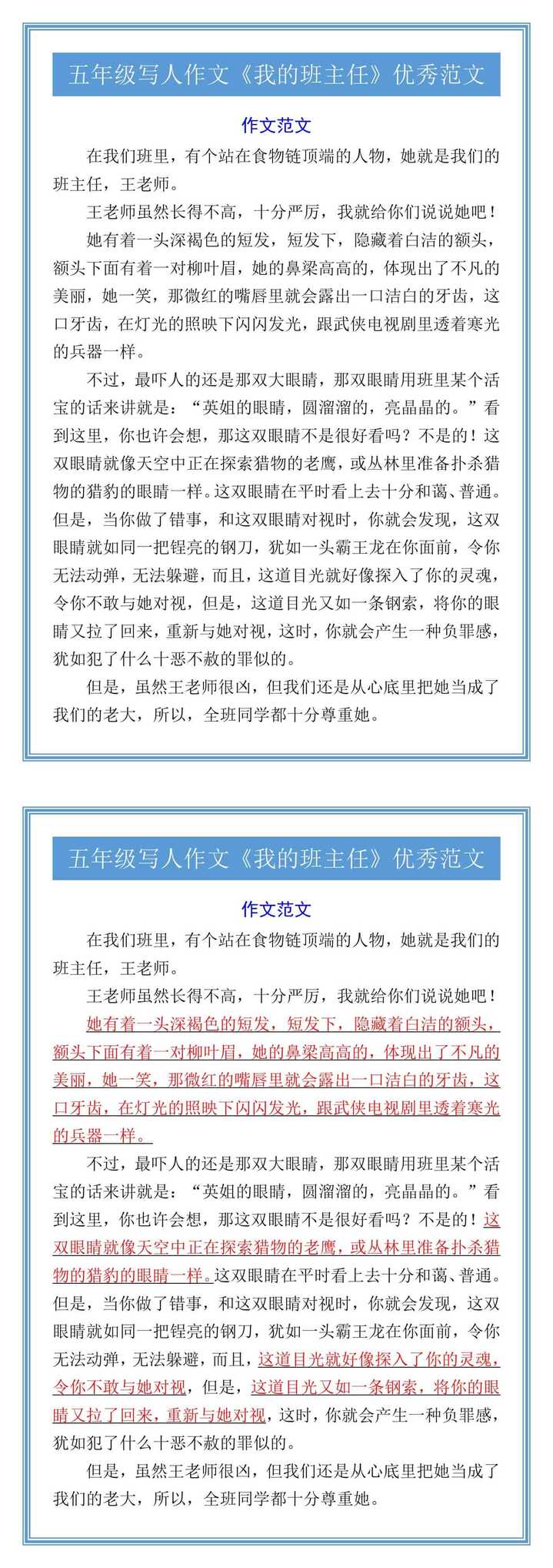 五年级写人作文《我的班主任》优秀范文