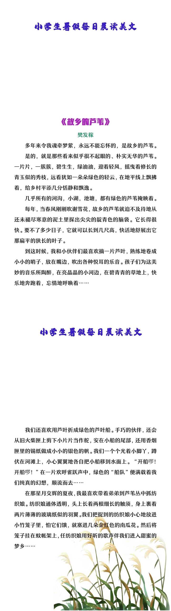 小学生暑假每日晨读美文