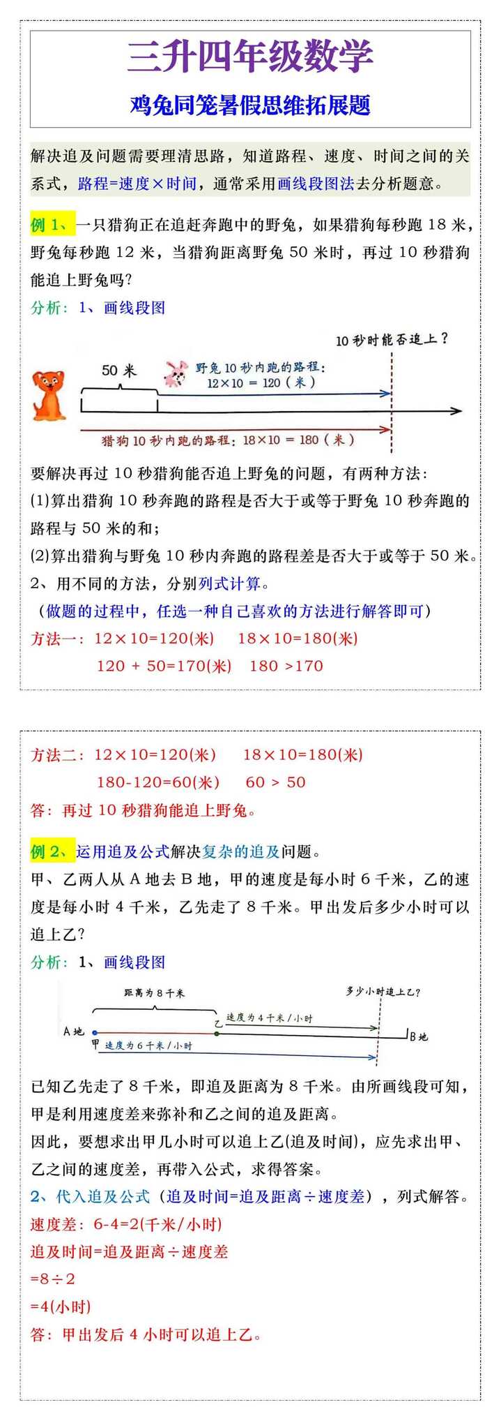 三升四年级《追及问题》暑假思维训练