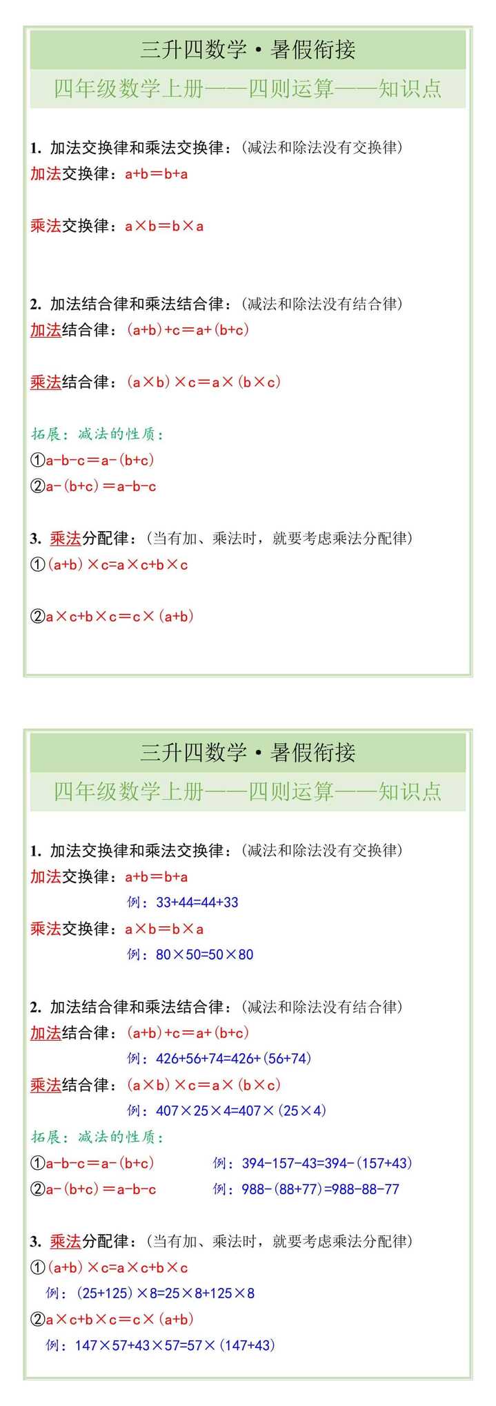 四年级数学上册四则运算知识点