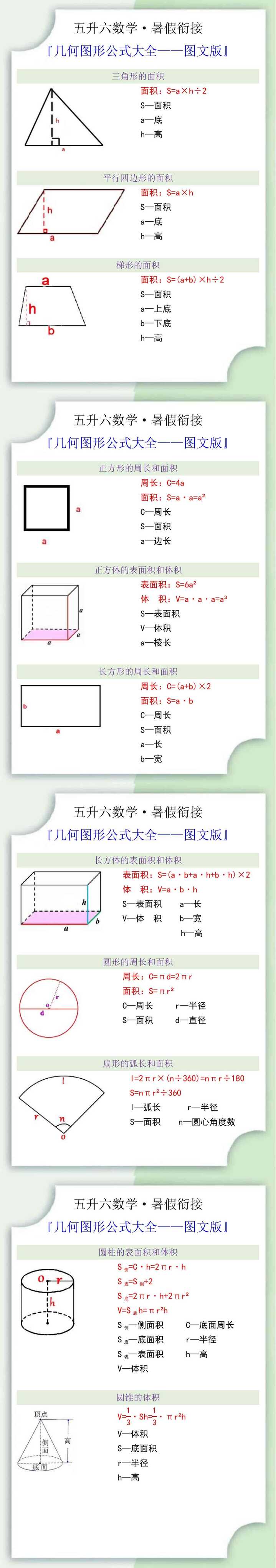五升六数学几何图形公式大全图文版