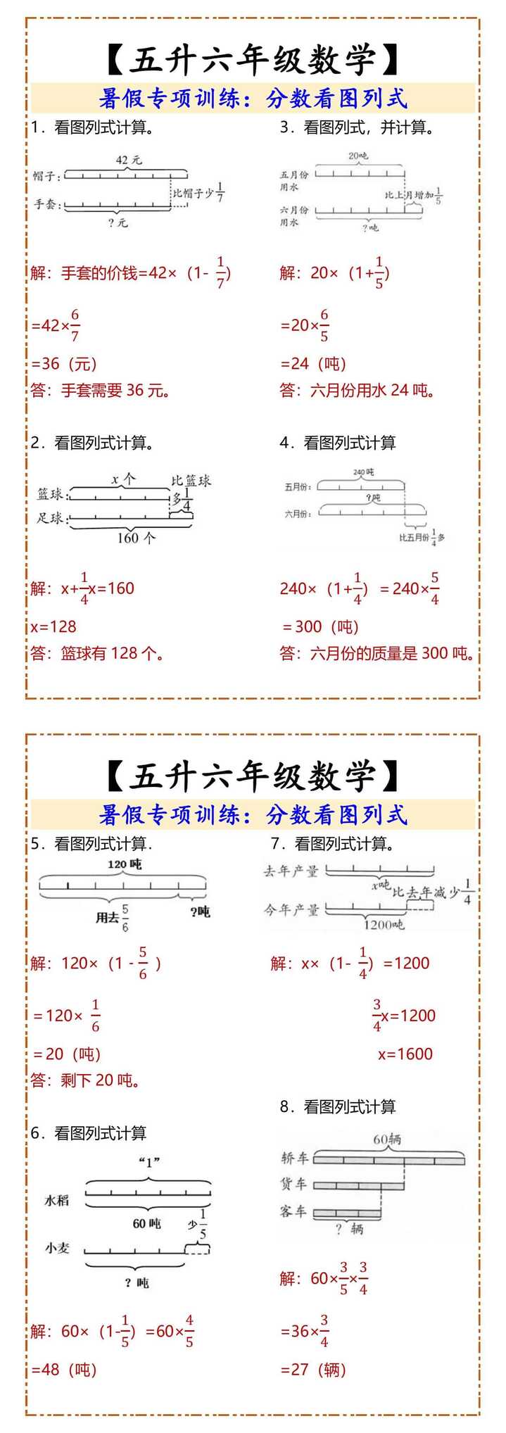 【五升六年级数学】 分数看图列式