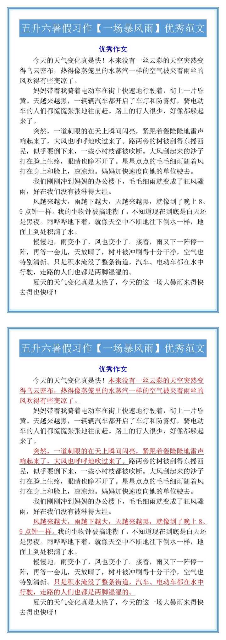 五升六暑假习作【一场暴风雨】优秀范文