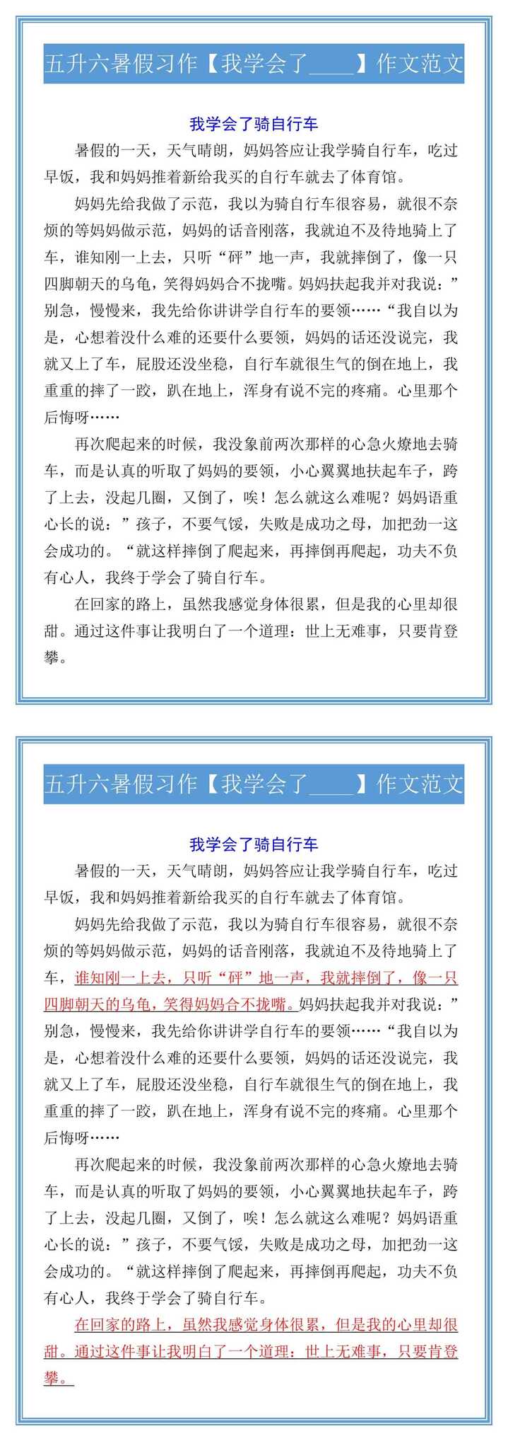 五升六暑假习作【我学会了____】作文范文