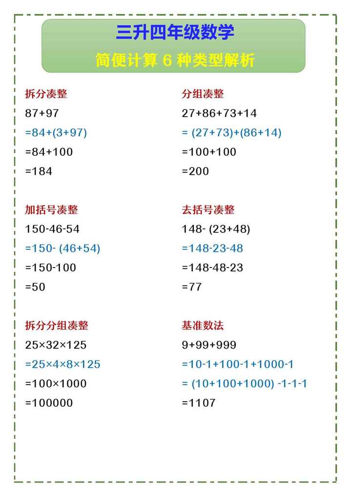 三升四年级数学 简便计算6种类型解析