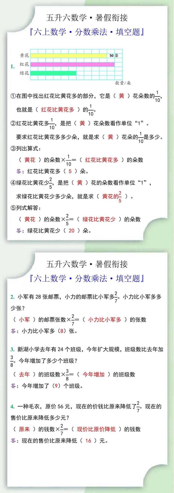 六年级数学上册分数乘法填空题