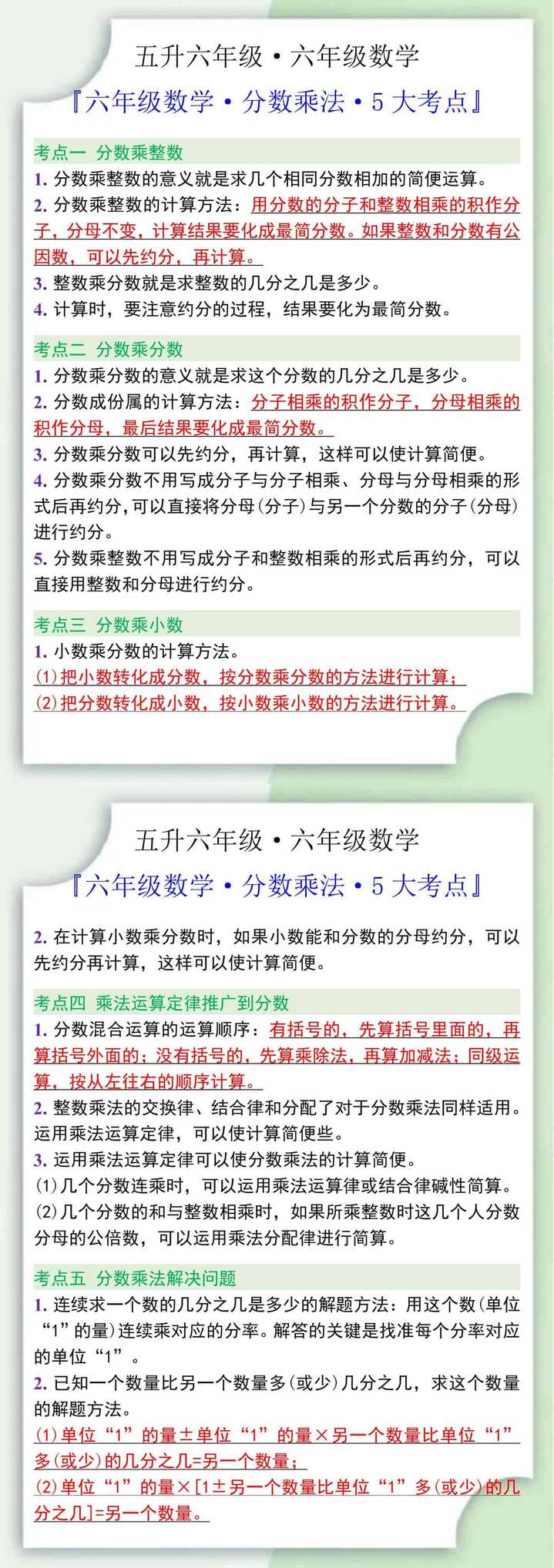 六年级数学上册分数乘法5大考点归纳