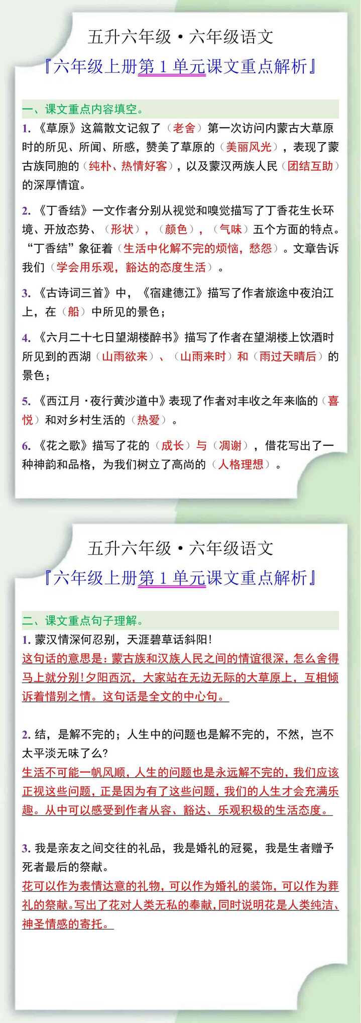 六年级语文上册第1单元课文重点解析
