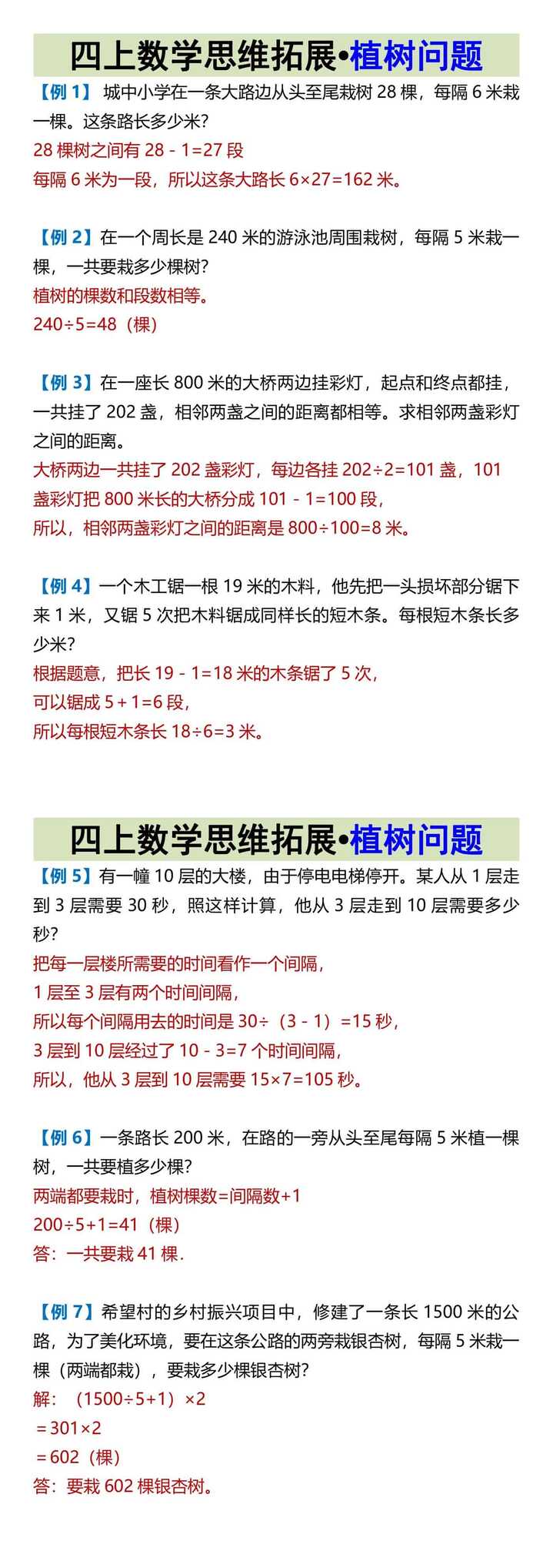 四上数学思维拓展•植树问题