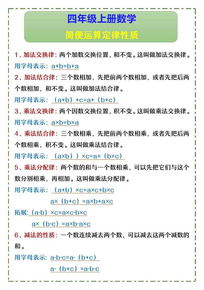 四年级上册数学 简便运算定律性质