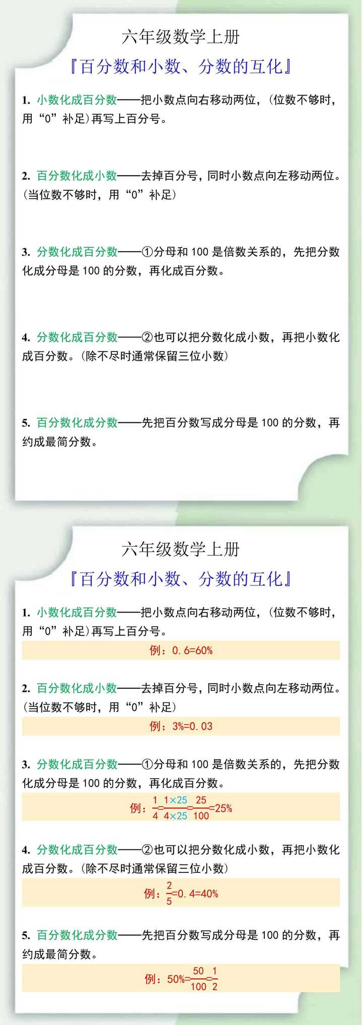 六年级数学上册百分数和小数、分数的互化