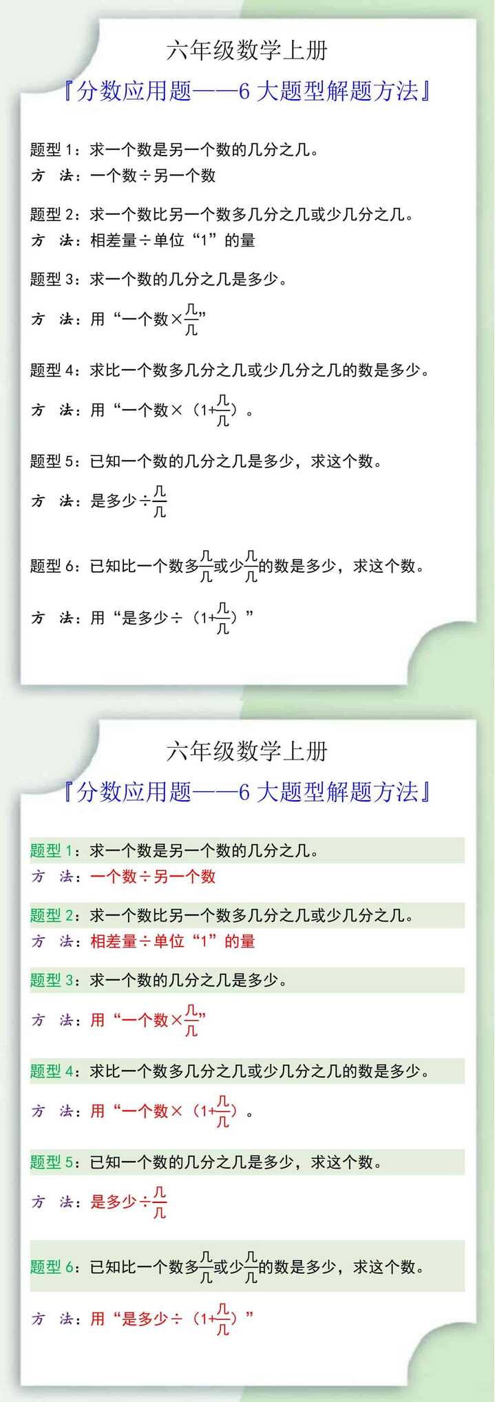 六年级数学上册分数应用题6大题型解题方法