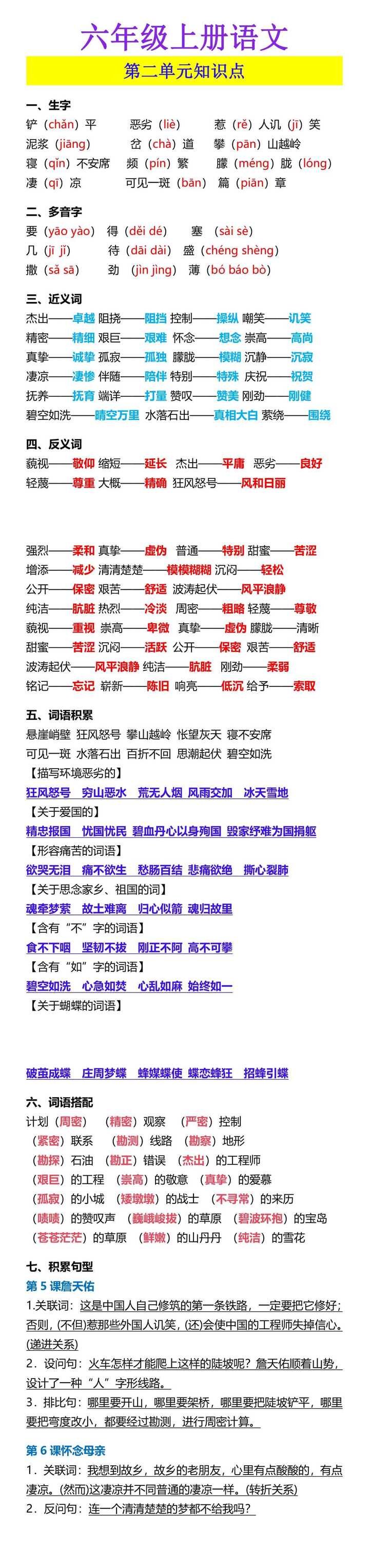 六年级上册语文 第二单元知识点