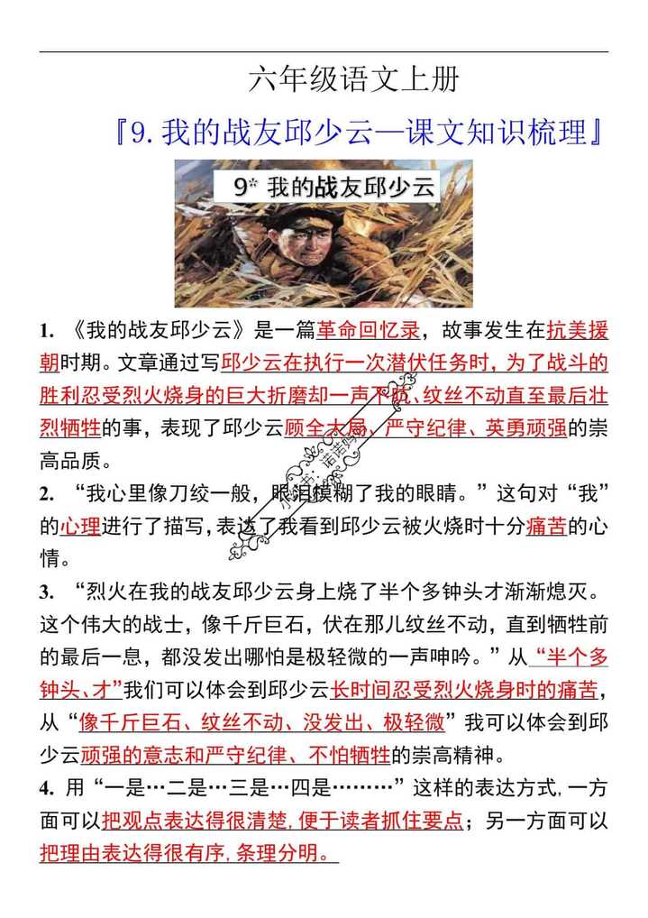 六年级语文上册9.我的战友邱少云—课文知识梳理