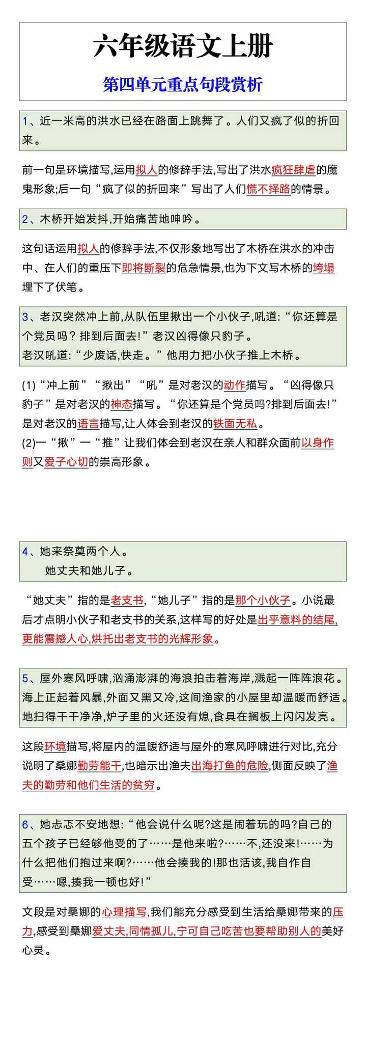 六年级语文上册第四单元重点句段赏析