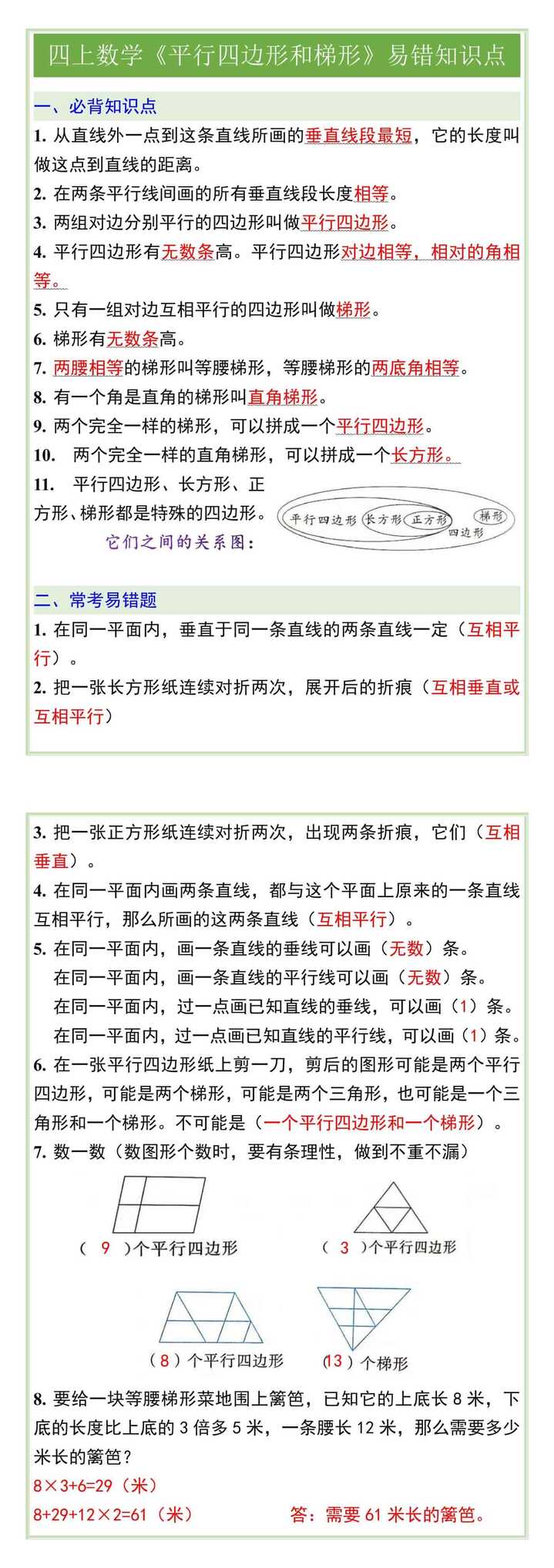 四上数学《平行四边形和梯形》易错知识点