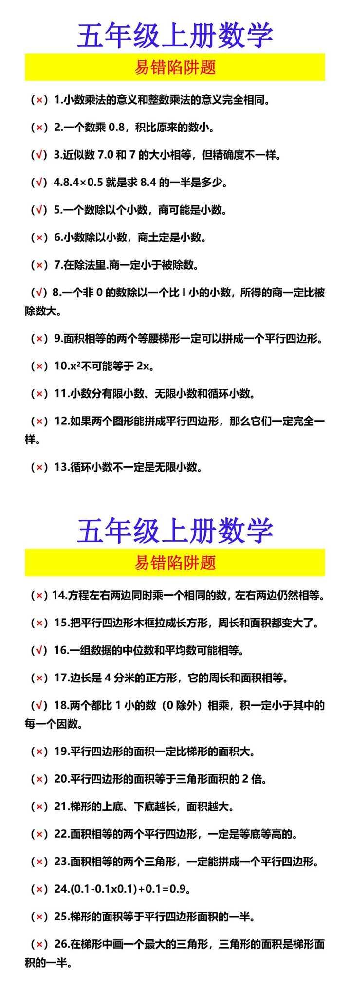 五年级上册数学 易错陷阱题