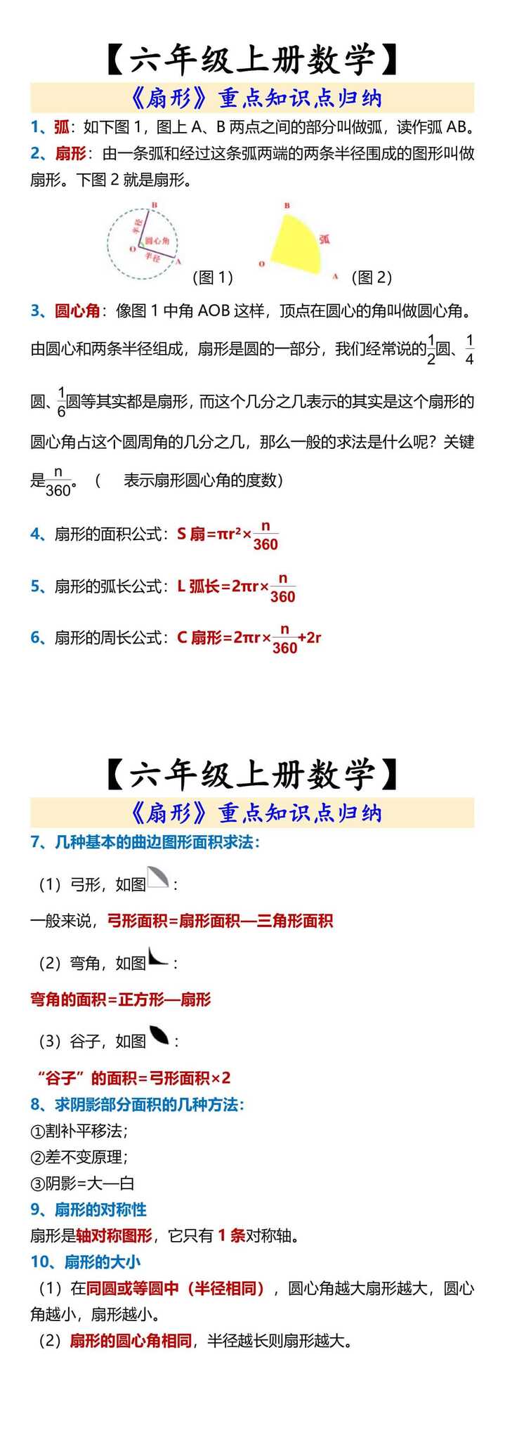 【六年级上册数学】 《扇形》重点知识点归纳